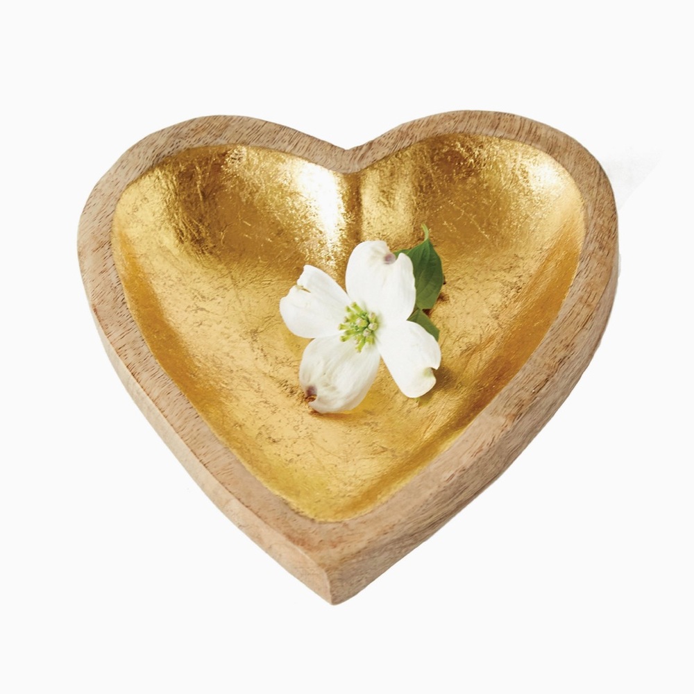 Decorative Wood Gold Heart Dish